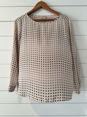 LOFT Blush Dot Print Long Sleeve Blouse